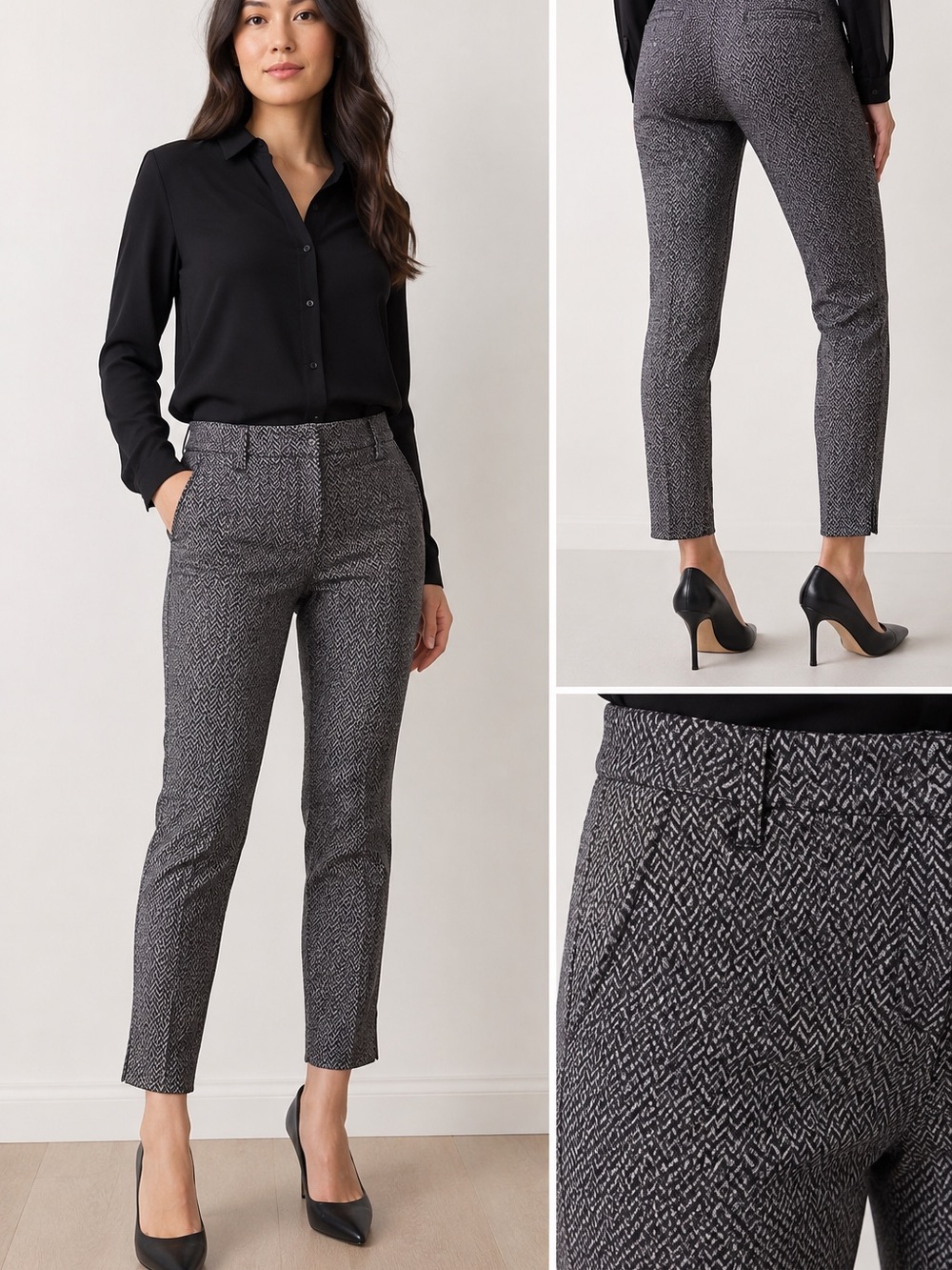 Banana Republic Black & Gray Herringbone Ankle Pants